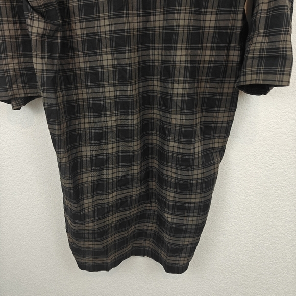 Vince Plaid Easy Pullover Cotton Dress in Military Size Small V-Neck 3/4 Sleeve - Picture 11 of 13